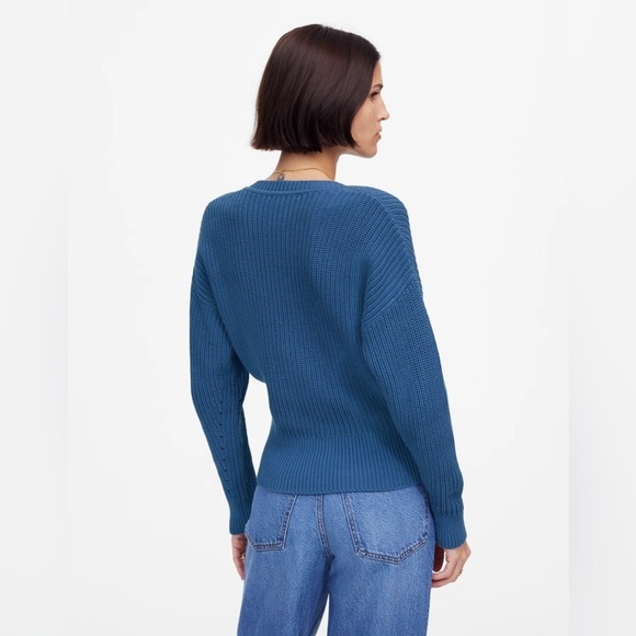 NWT Madewell Ribbed Lace-Up Chunky Sweater in Delphinium Blue, Size Large - Picture 2 of 13
